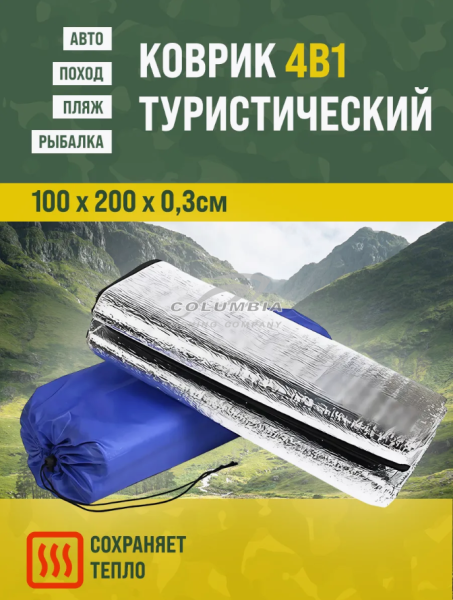Коврик туристический фольгированный водонепроницаемый